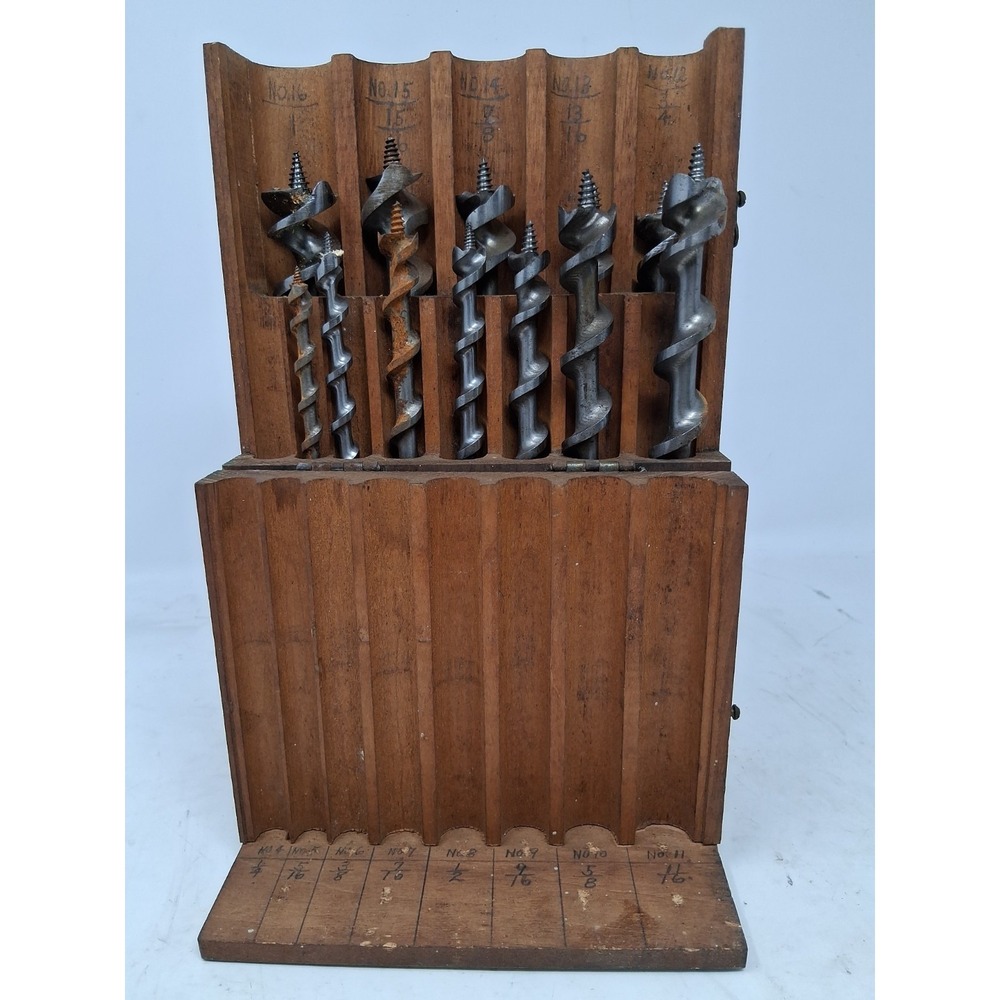Vtg Greenlee Set Auger 13 Hand Drill Bits Original Hinge Box Missing 1 Bit. P